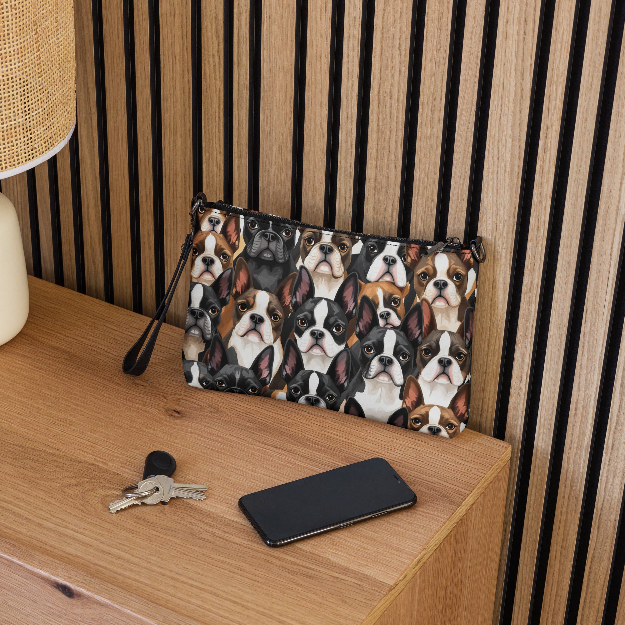 Boston Terrier Dogs Crowd Crossbody Bag .