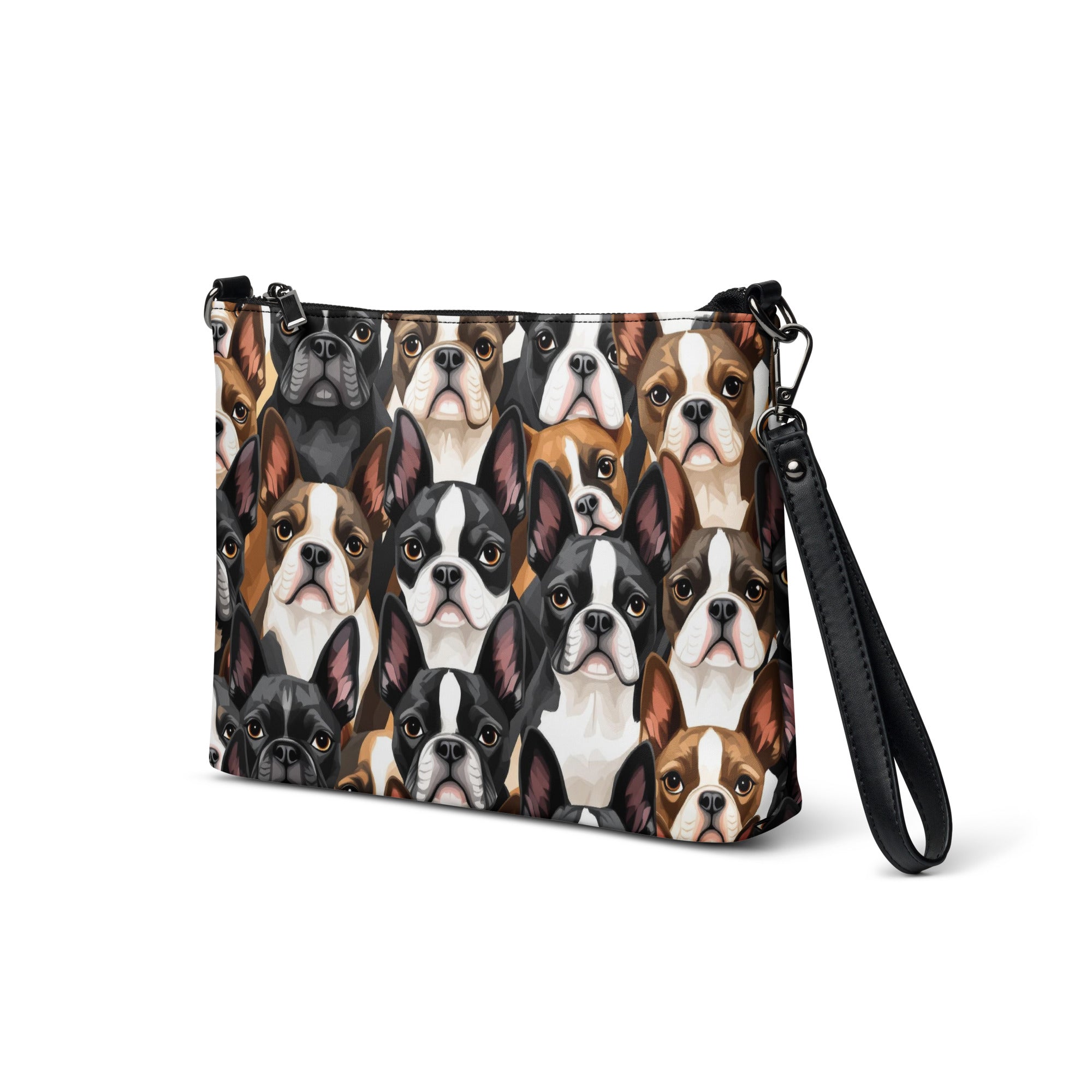 Boston Terrier Dogs Crowd Crossbody Bag .