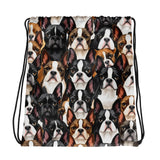 Boston Terrier Dogs Crowd Drawstring Bag .