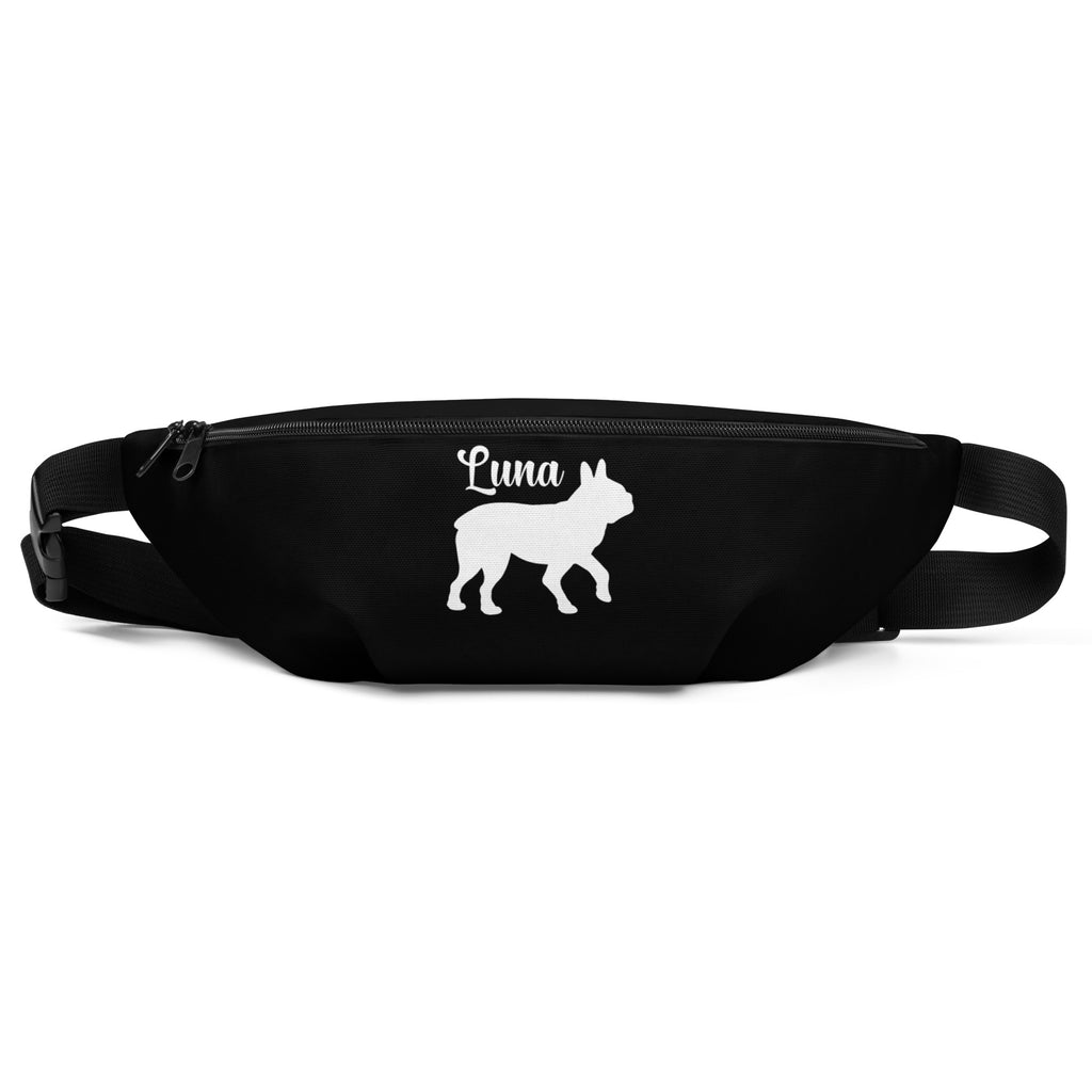 Custom Name with Boston Terrier Silhouette Fanny Pack - Black