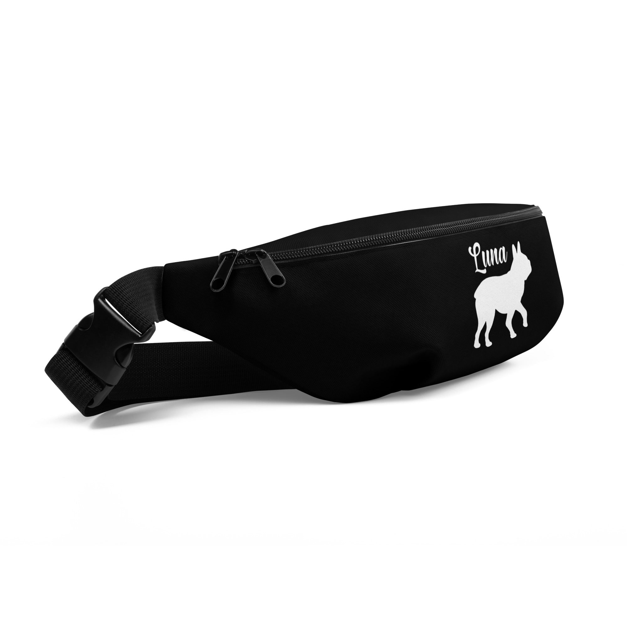 Custom Name with Boston Terrier Silhouette Fanny Pack - Black