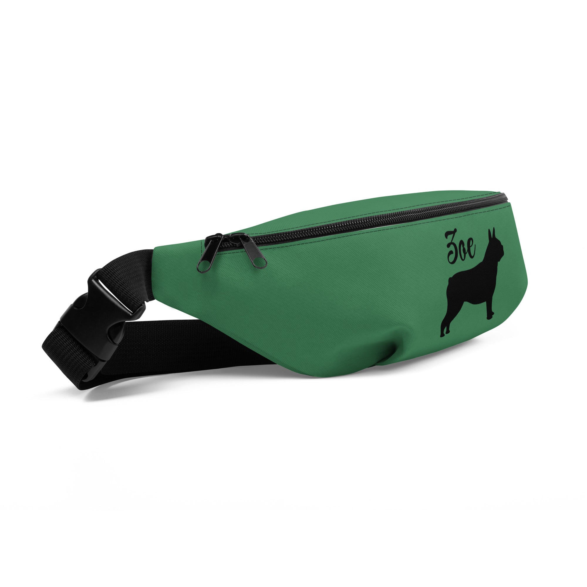Custom Name with Boston Terrier Silhouette Fanny Pack - Green