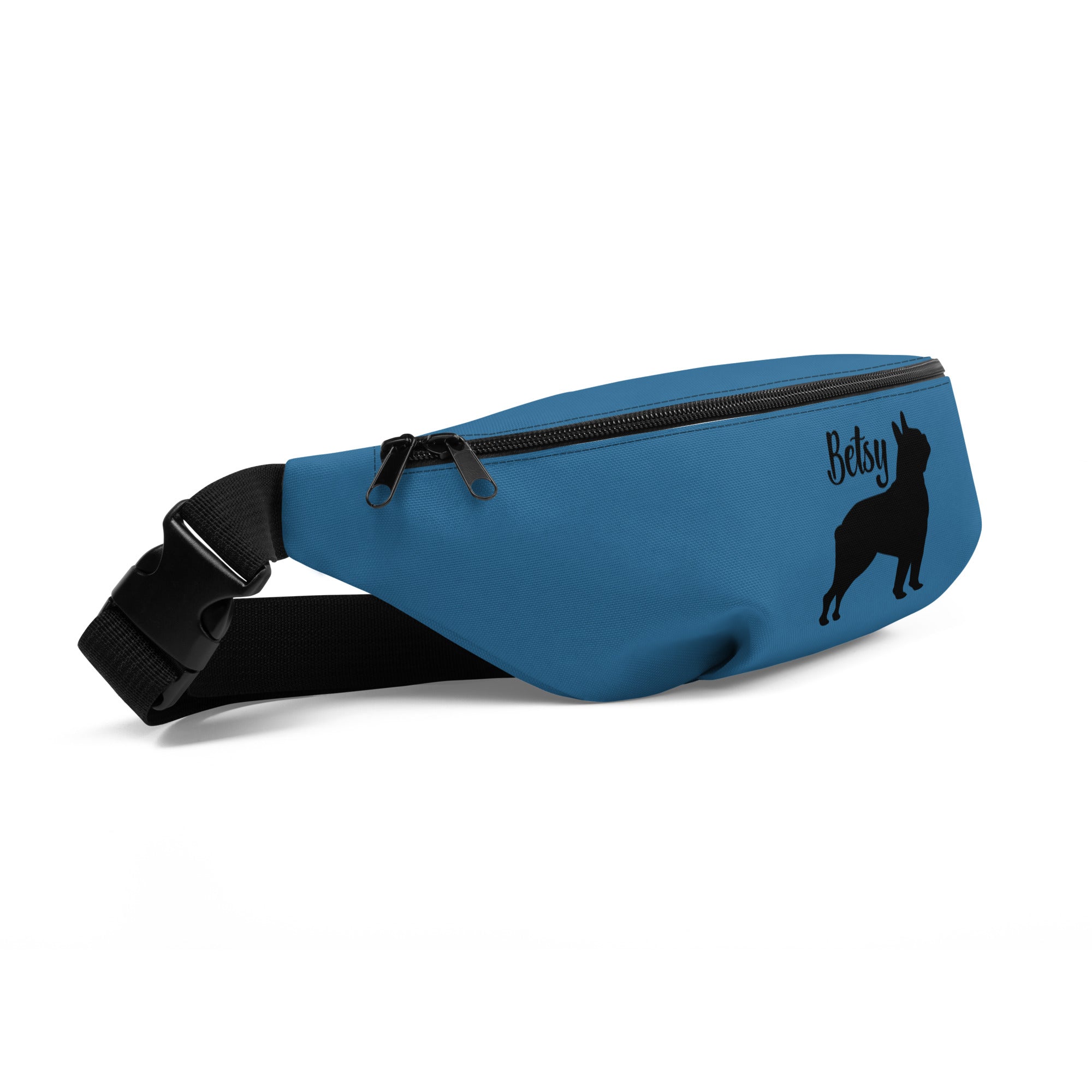 Custom Name with Boston Terrier Silhouette Fanny Pack - Ocean Blue