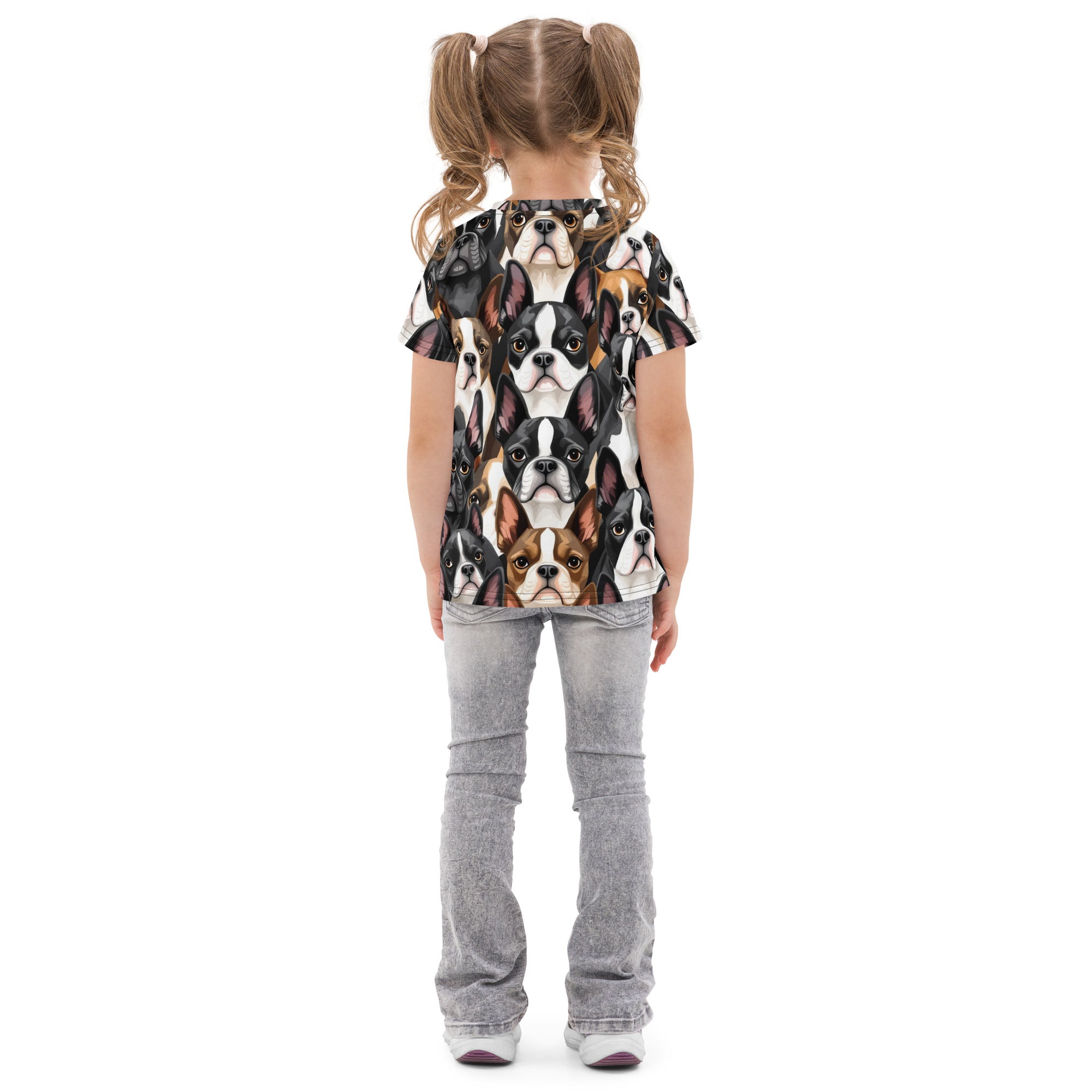 Boston Terrier Dogs crowd Kids Cotton Crew Neck T-Shirt .