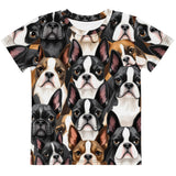 Boston Terrier Dogs crowd Kids Cotton Crew Neck T-Shirt . 7