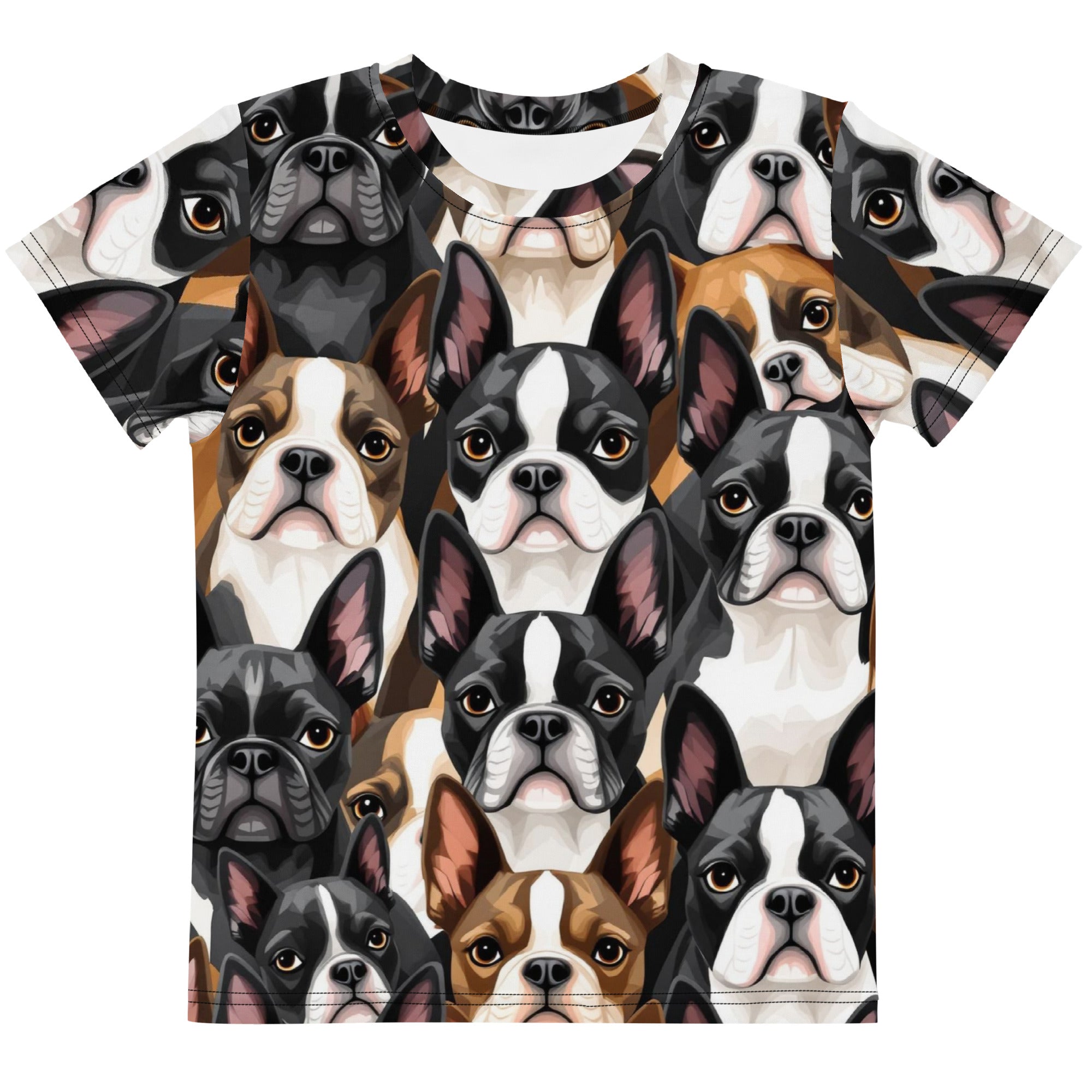 Boston Terrier Dogs crowd Kids Cotton Crew Neck T-Shirt . 7