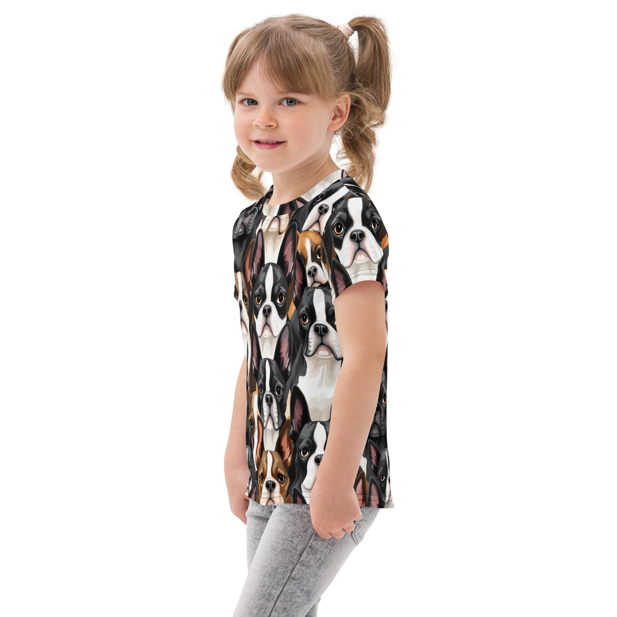 Boston Terrier Dogs crowd Kids Cotton Crew Neck T-Shirt .