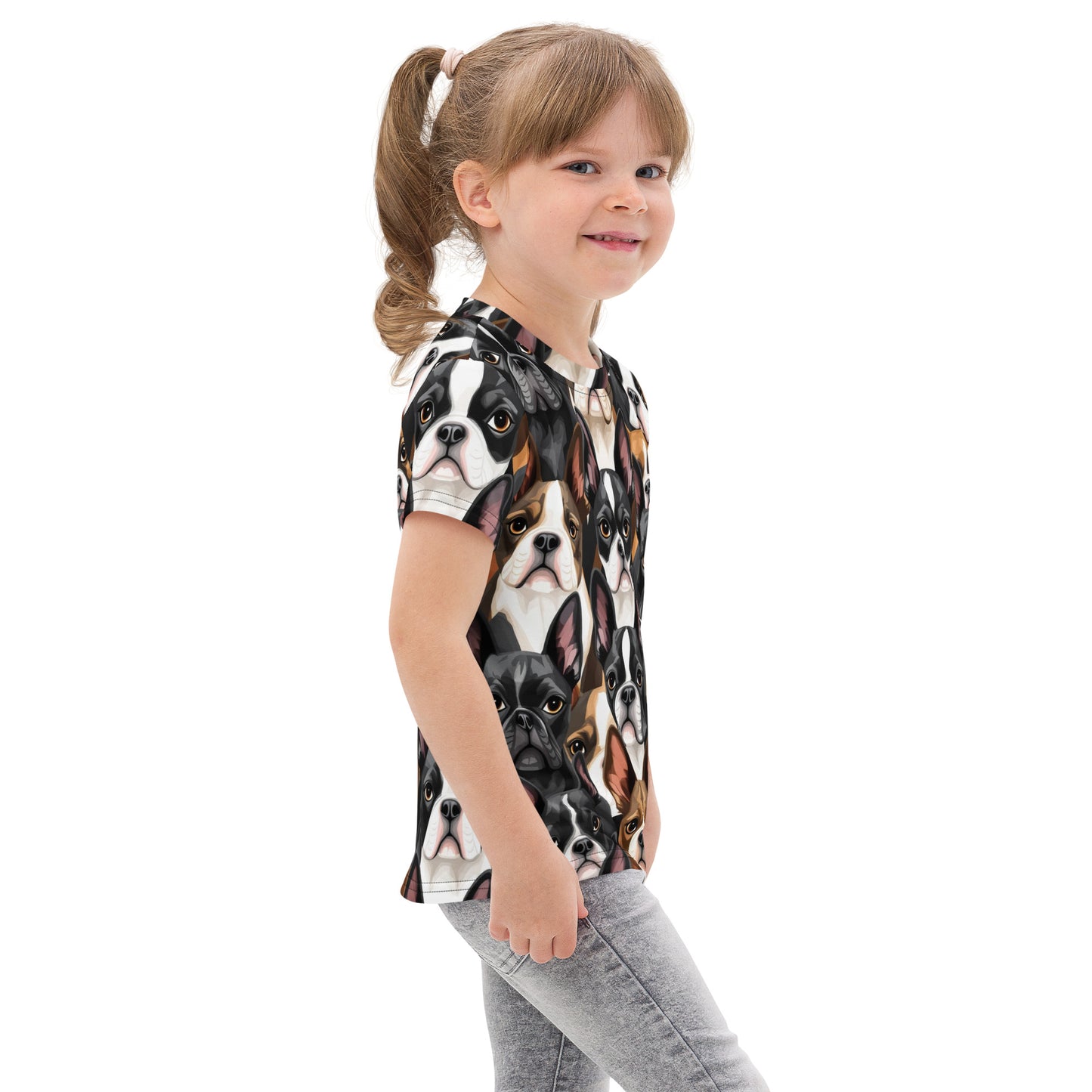 Boston Terrier Dogs crowd Kids Cotton Crew Neck T-Shirt .