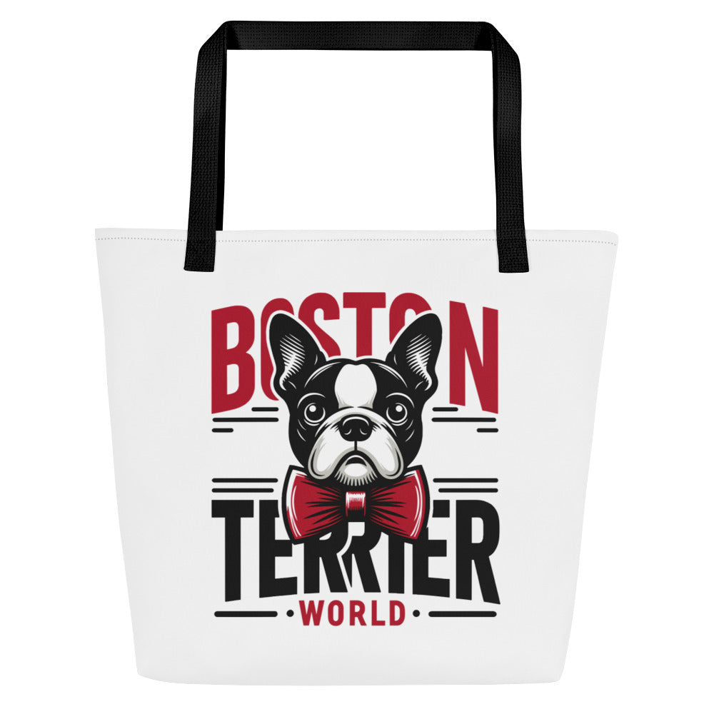 Boston Terrier World Large Tote Bag .