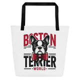 Boston Terrier World Large Tote Bag .
