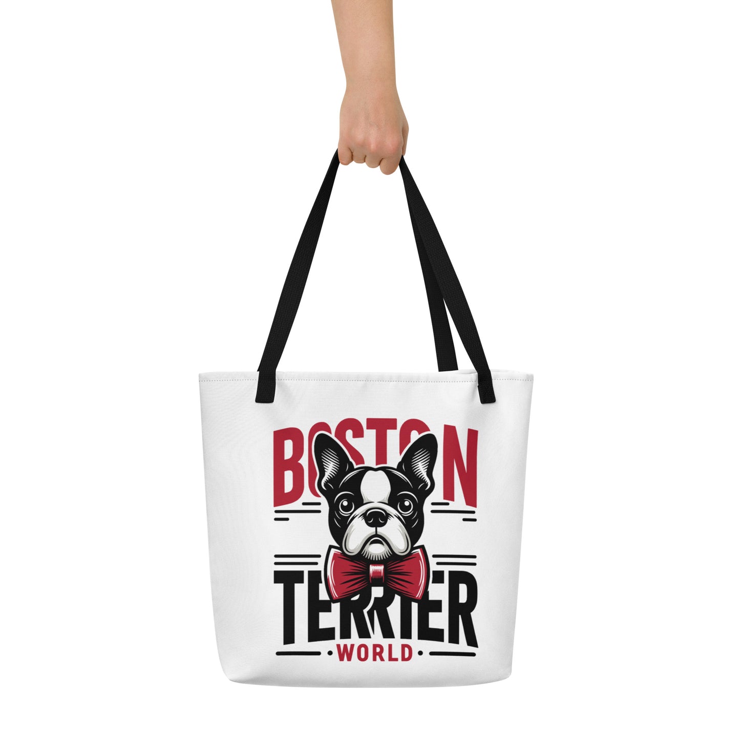 Boston Terrier World Large Tote Bag .