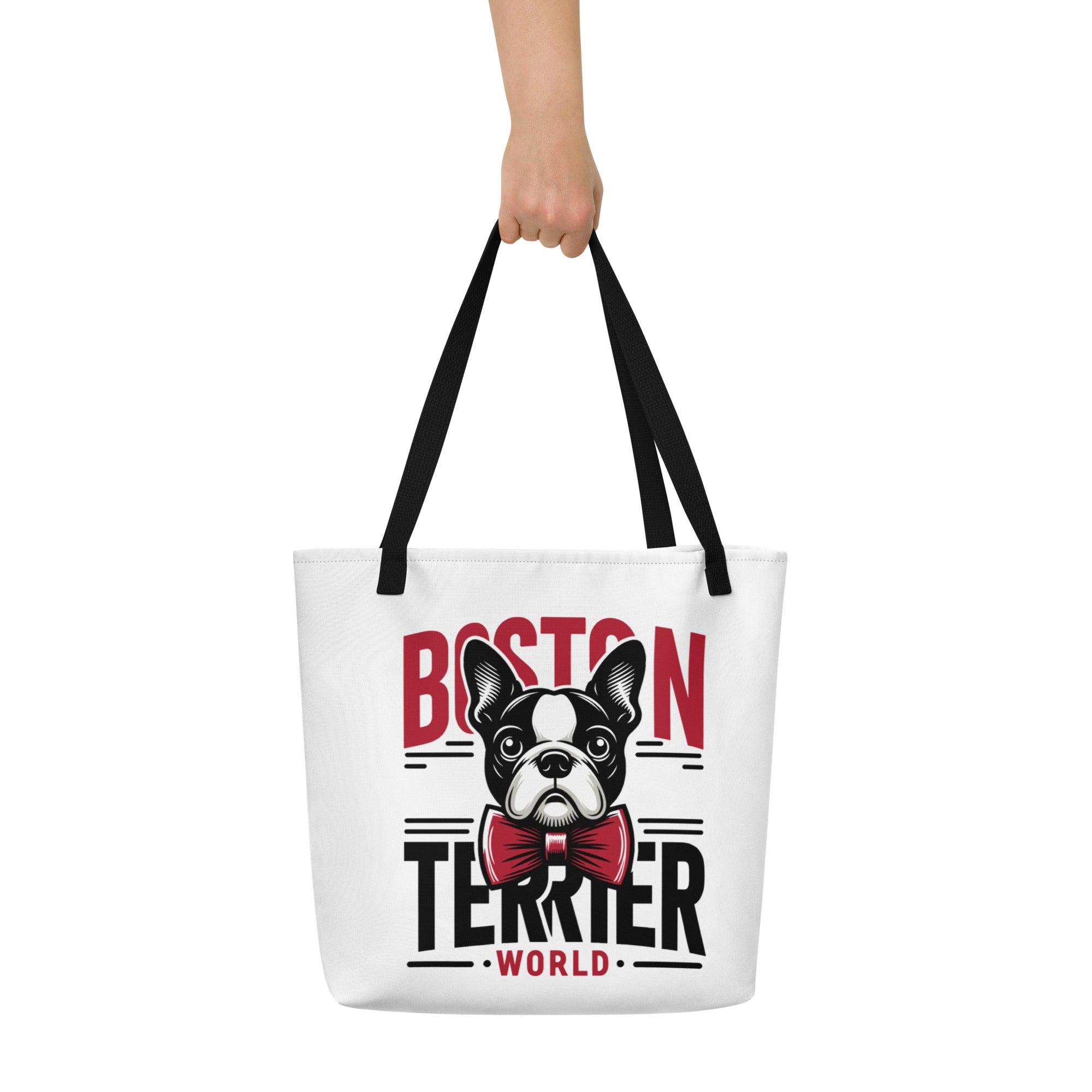 Boston Terrier World Large Tote Bag .