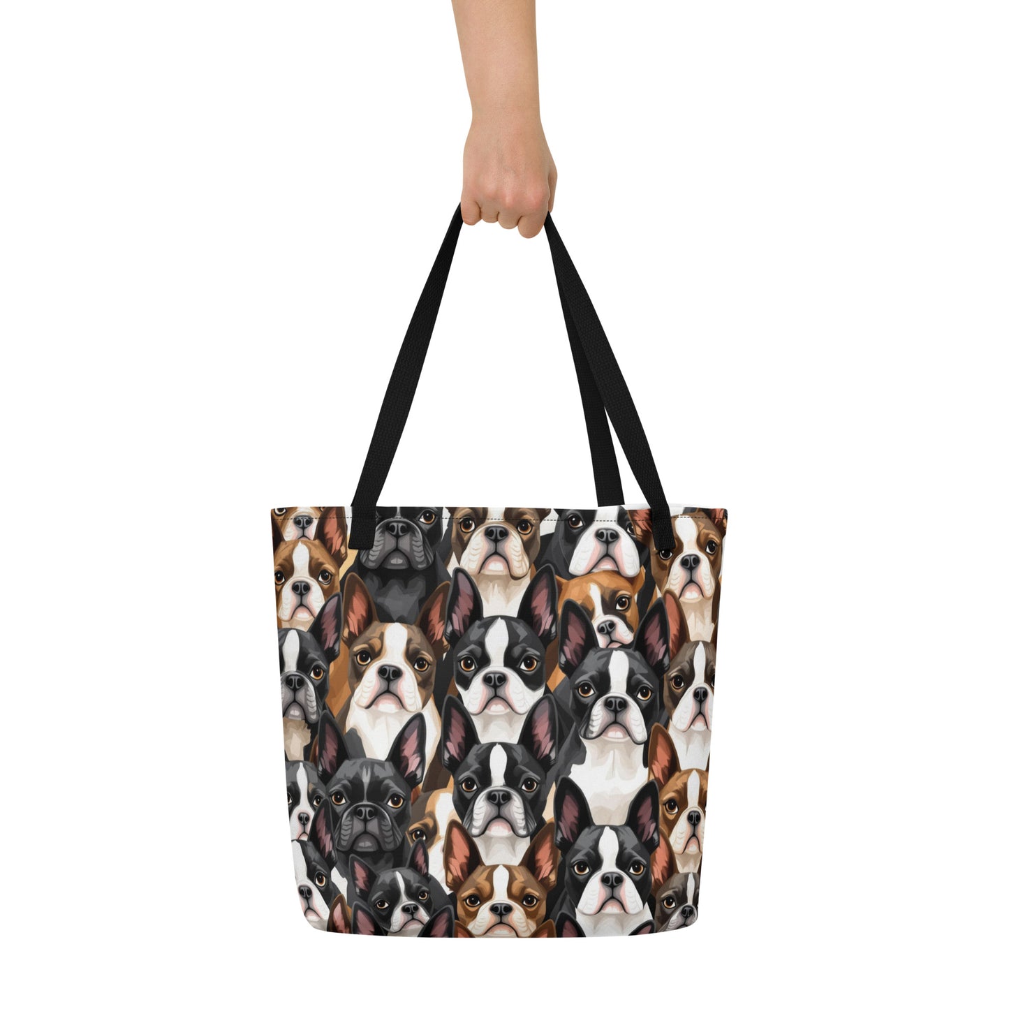 Boston Terrier Dogs Crowd Large Tote Bag .