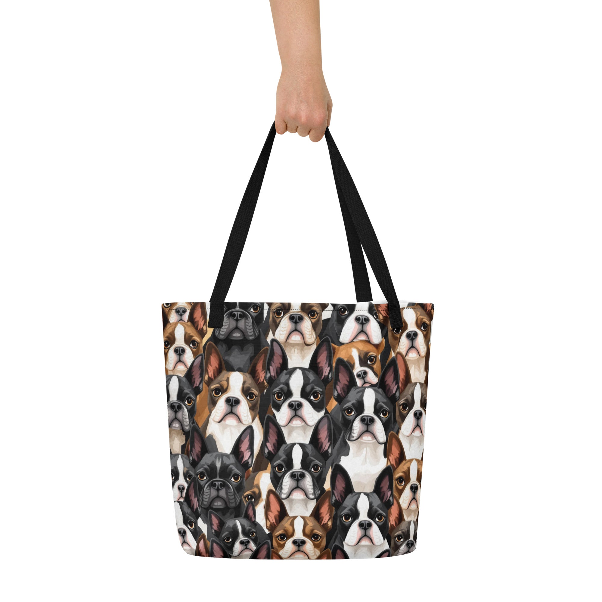 Boston Terrier Dogs Crowd Large Tote Bag .