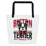 Boston Terrier World Large Tote Bag . Black