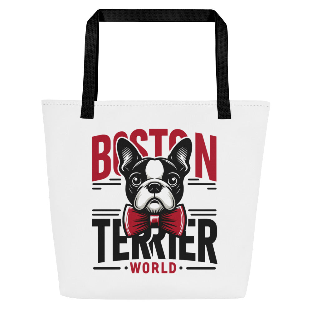 Boston Terrier World Large Tote Bag . Black
