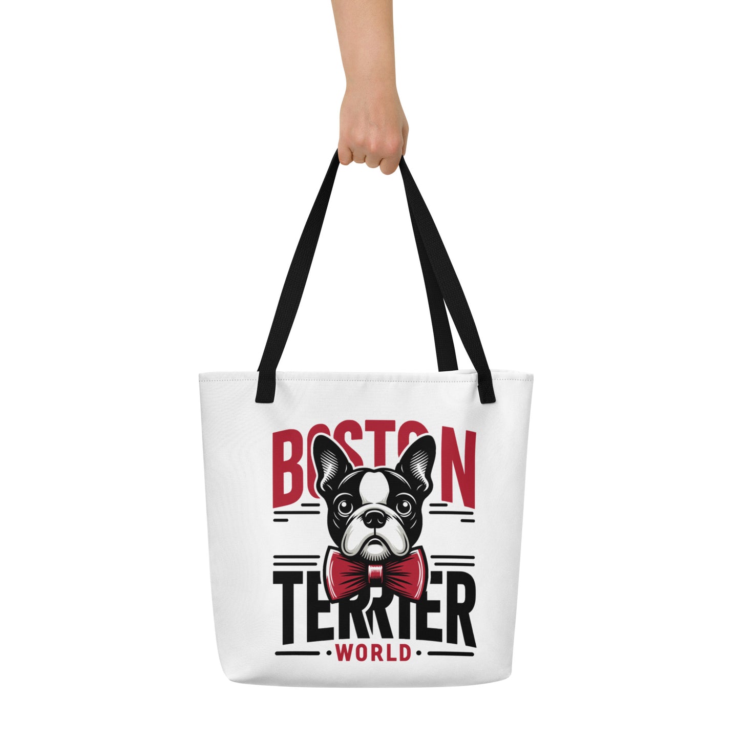 Boston Terrier World Large Tote Bag .