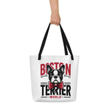 Boston Terrier World Large Tote Bag .