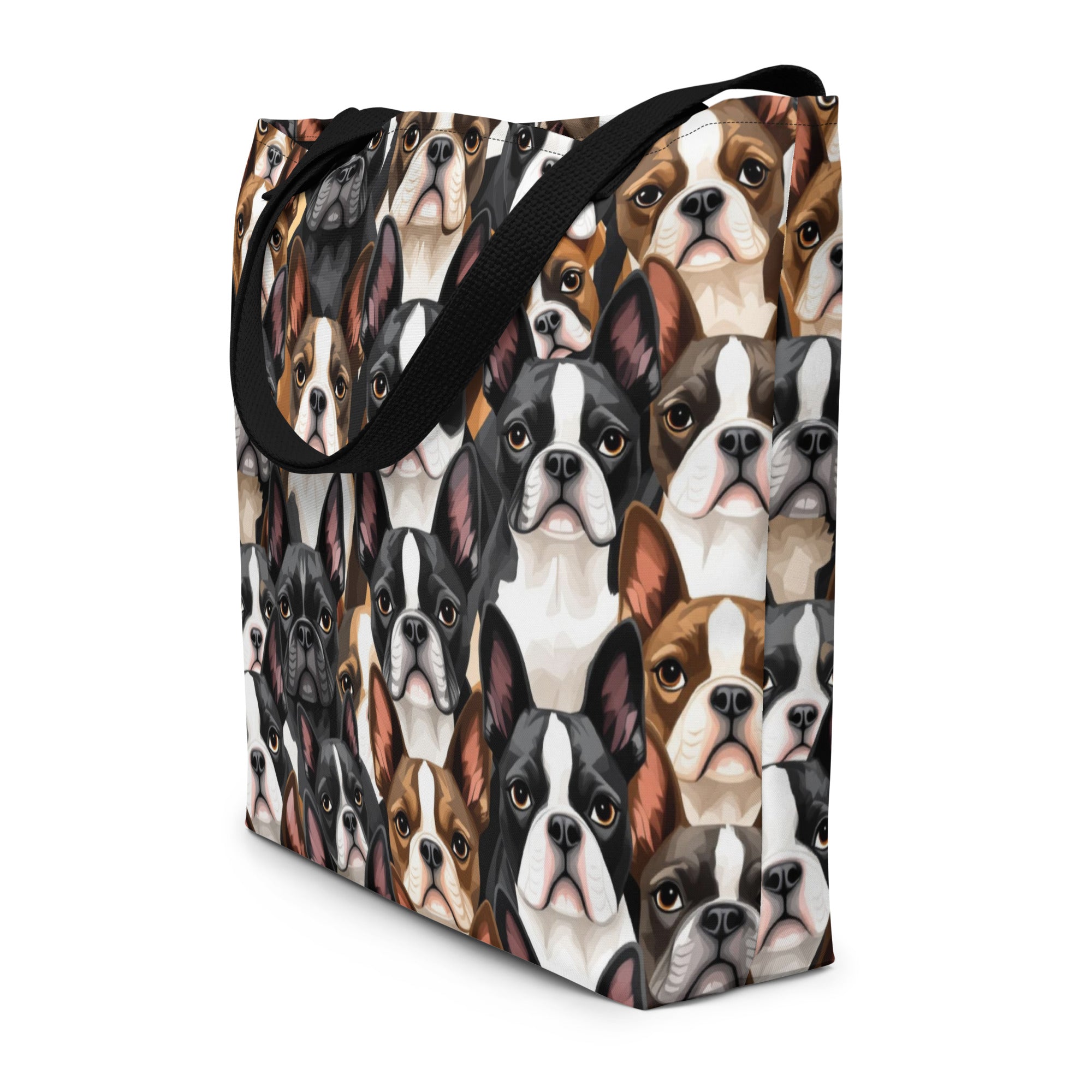 Boston Terrier Dogs Crowd Large Tote Bag .