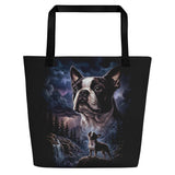 Storm Guardian – Majestic Boston Terrier Night Art Large Tote Bag . Default Title
