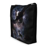 Storm Guardian – Majestic Boston Terrier Night Art Large Tote Bag .