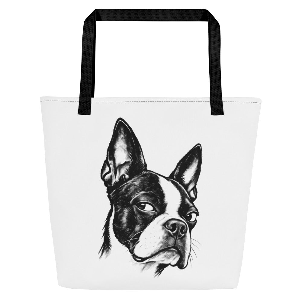 Suspicious Side Eye Boston Terrier Large Tote Bag . Black