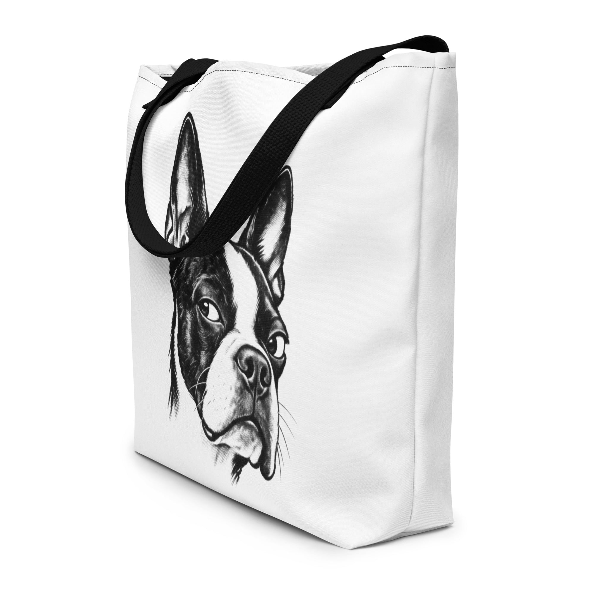 Suspicious Side Eye Boston Terrier Large Tote Bag .