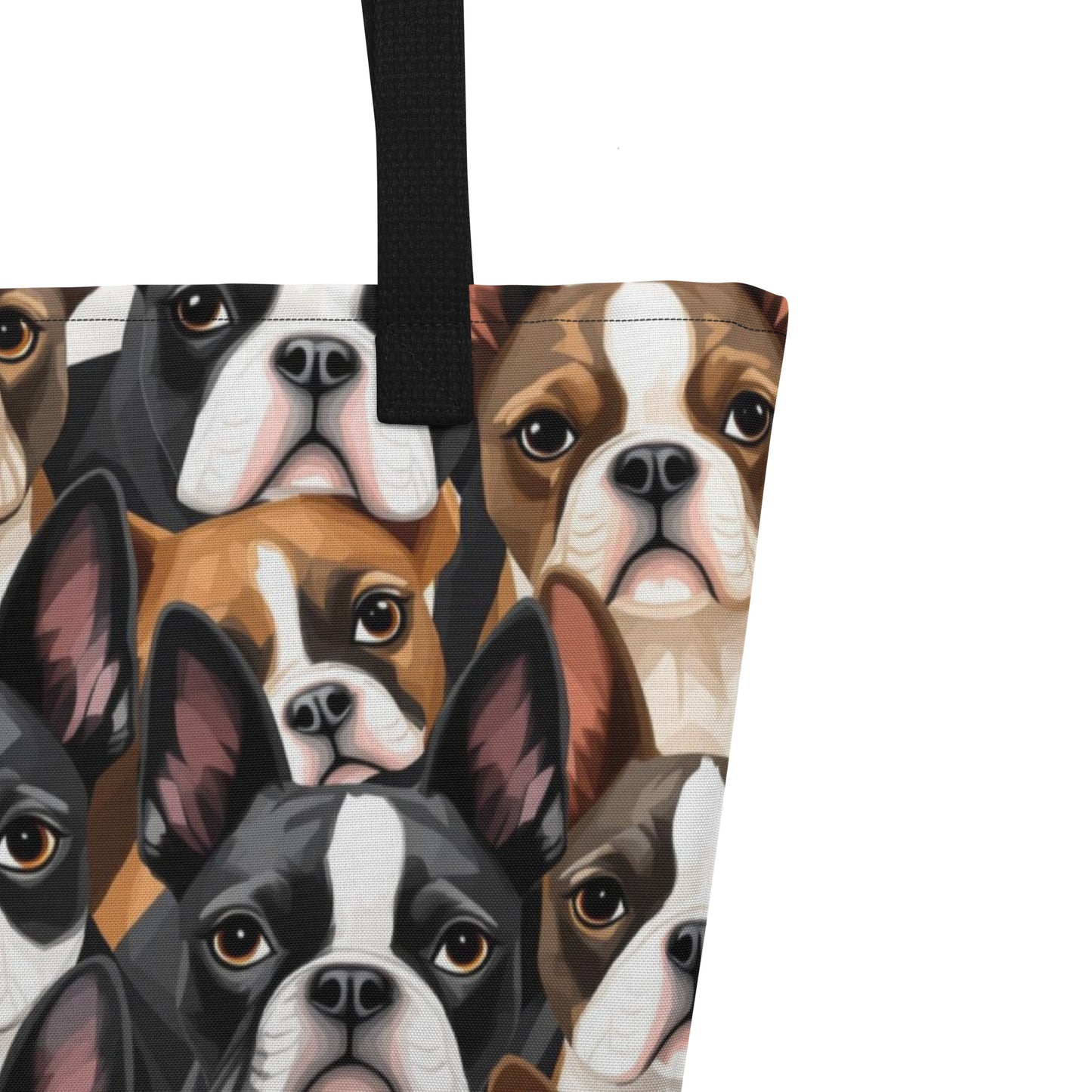Boston Terrier Dogs Crowd Large Tote Bag .