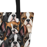 Boston Terrier Dogs Crowd Large Tote Bag .