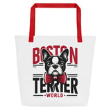 Boston Terrier World Large Tote Bag .