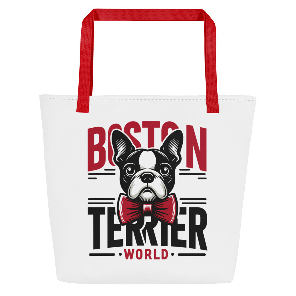 Boston Terrier World Large Tote Bag .