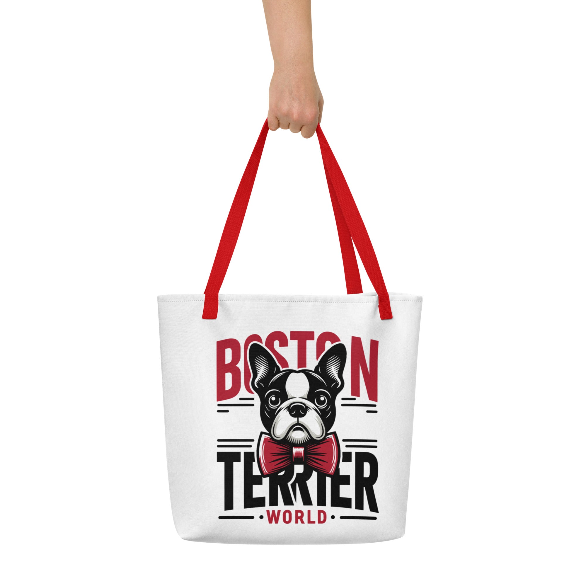 Boston Terrier World Large Tote Bag .