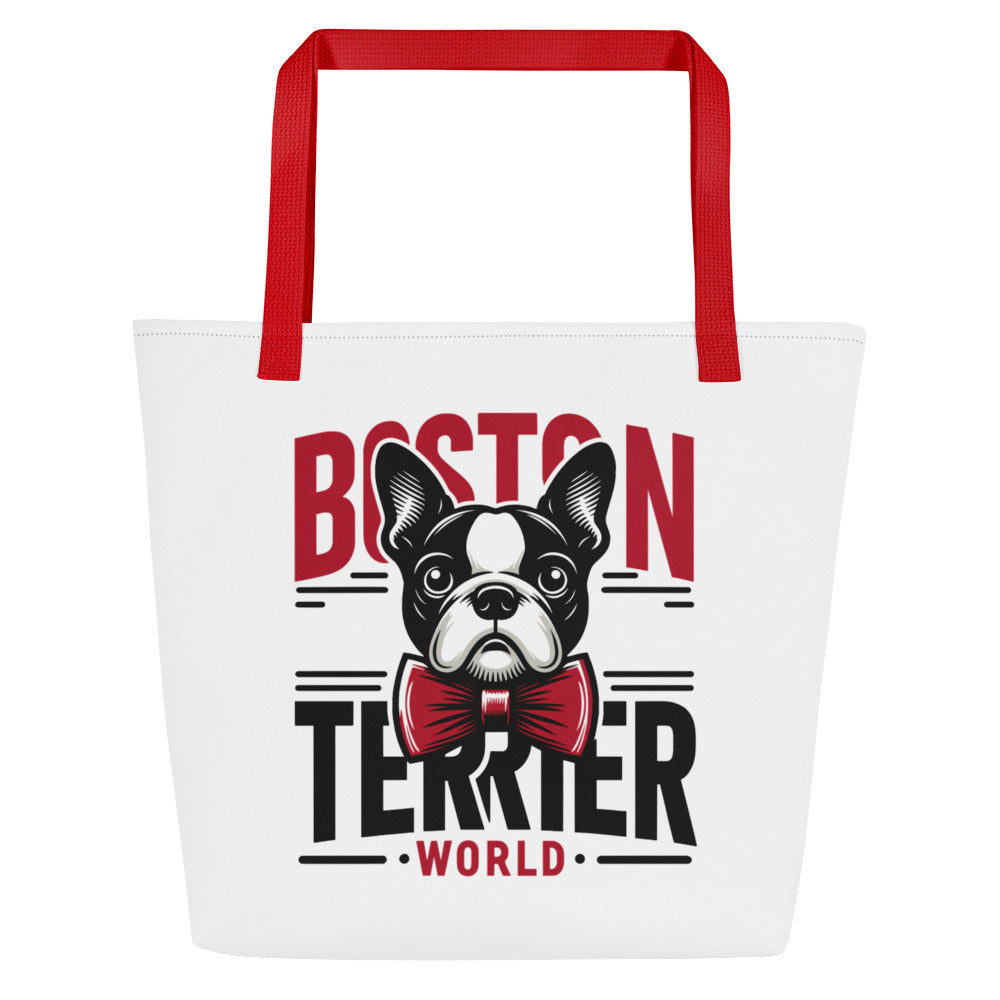 Boston Terrier World Large Tote Bag .