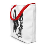 Suspicious Side Eye Boston Terrier Large Tote Bag .