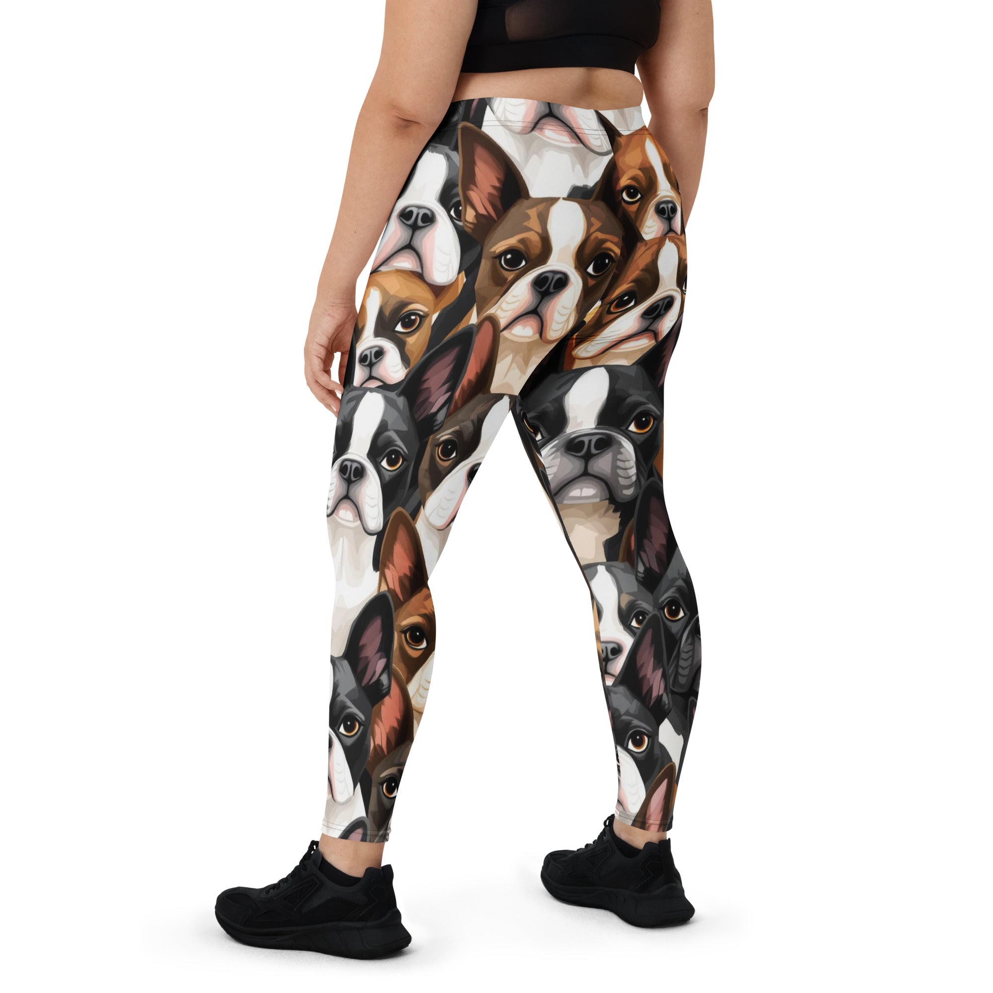Boston Terrier Dogs Crowd Leggings .