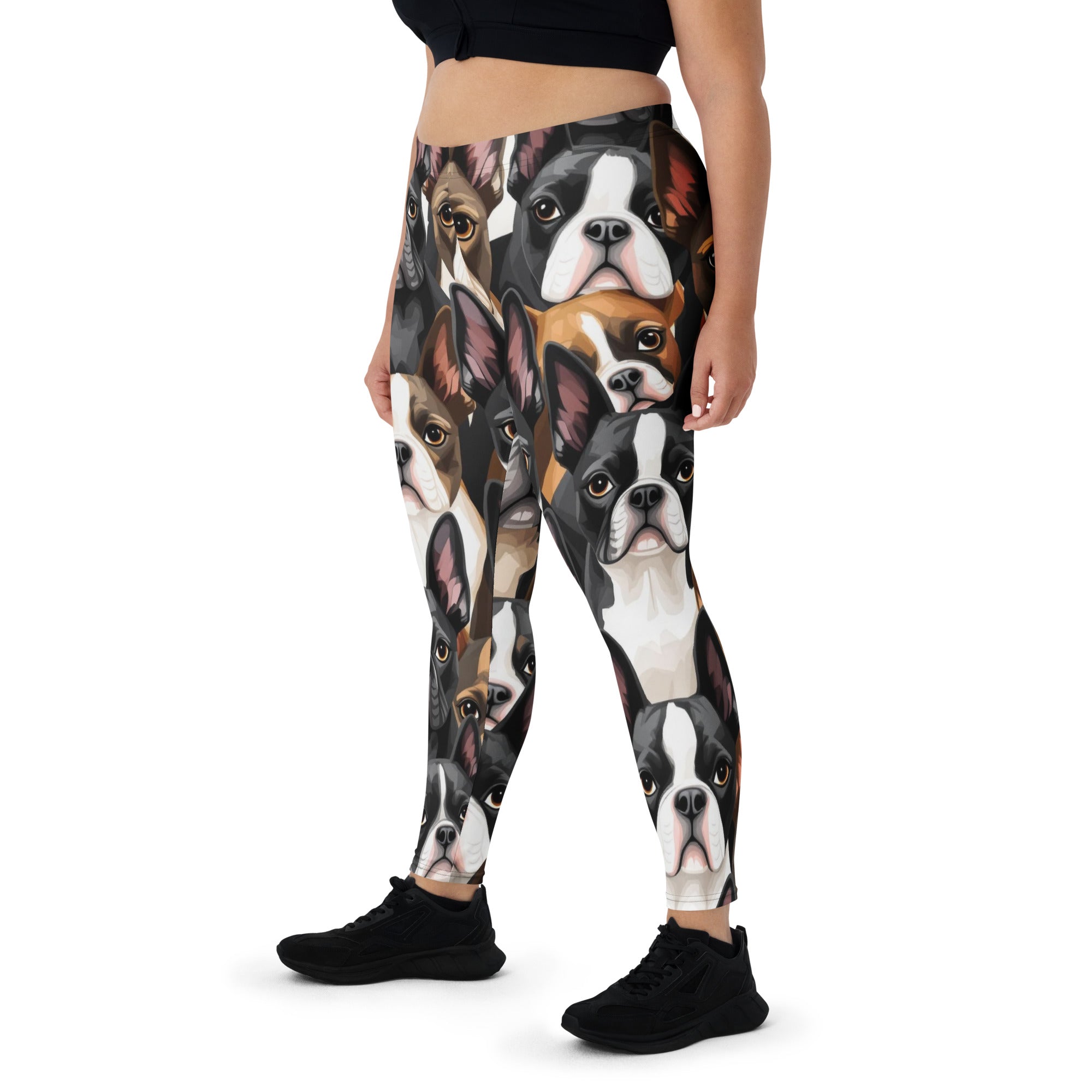 Boston Terrier Dogs Crowd Leggings . XL