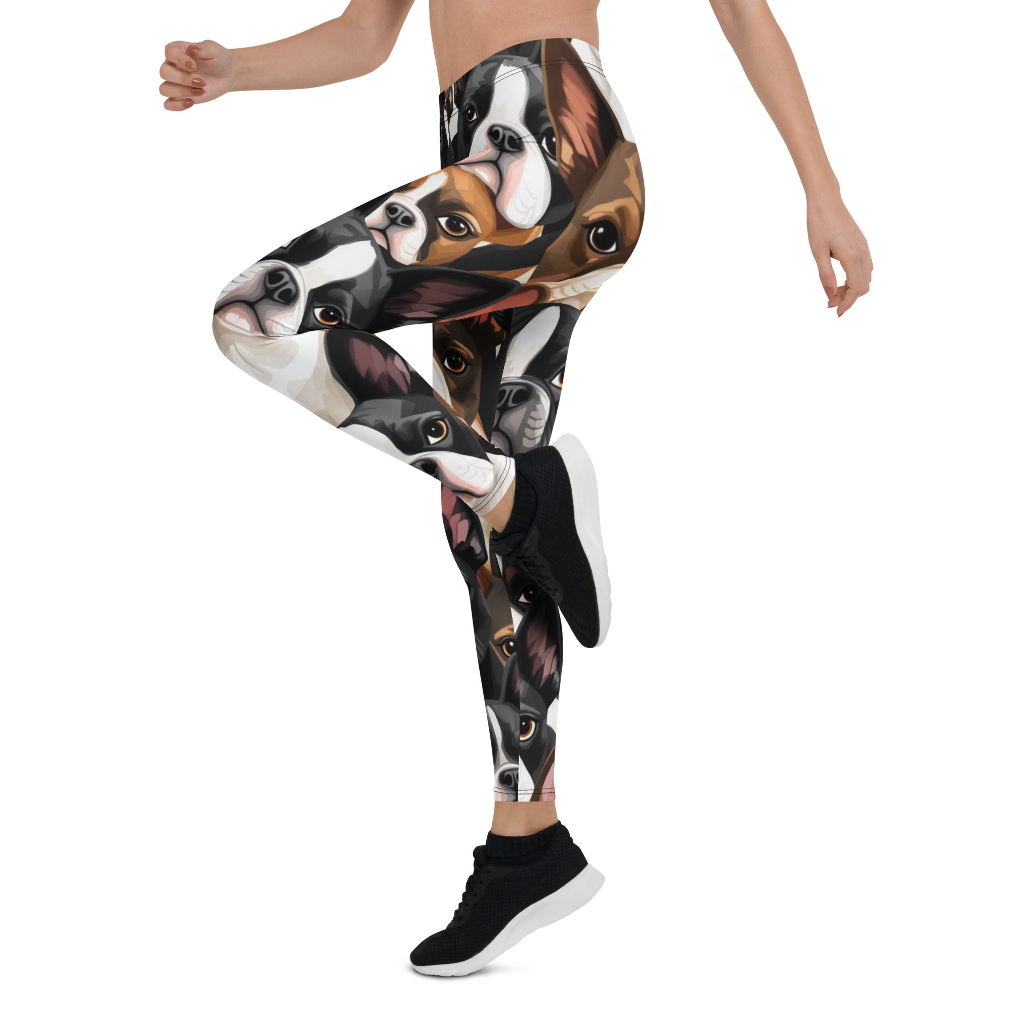 Boston Terrier Dogs Crowd Leggings .