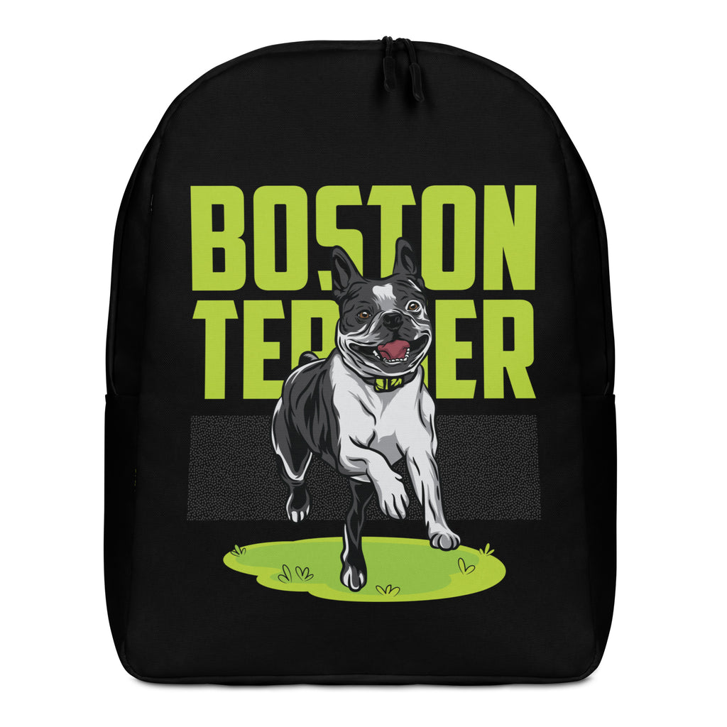 Happy Boston Terrier Dog Running Minimalist Backpack