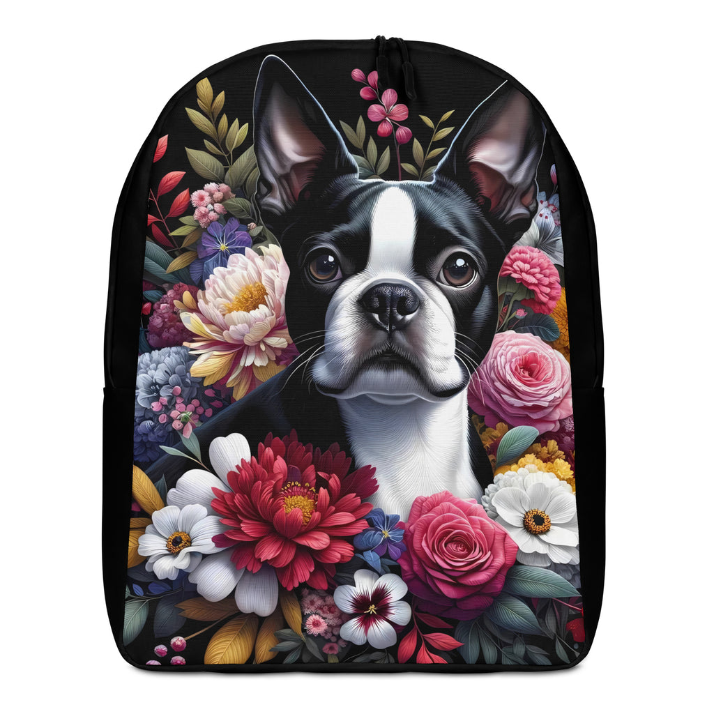 Floral Boston Terrier Dog Minimalist Backpack