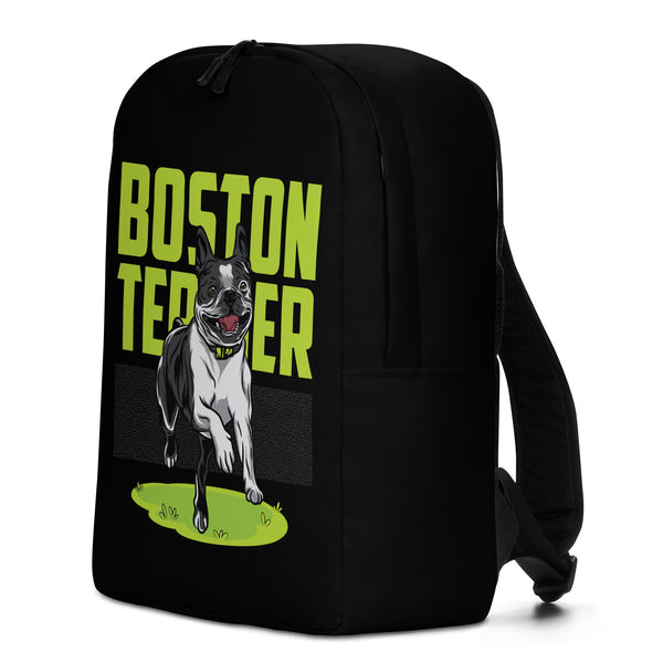 Happy Boston Terrier Dog Running Minimalist Backpack