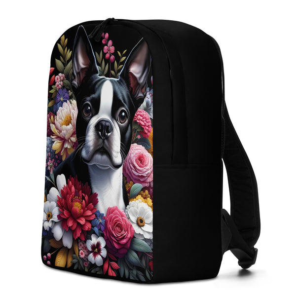 Floral Boston Terrier Dog Minimalist Backpack