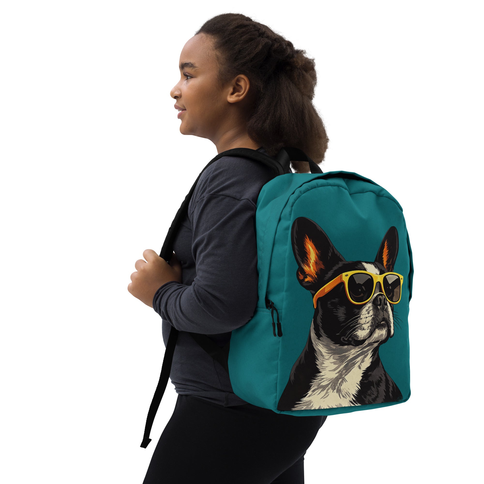 Too Cool Boston Terrier Dog Minimalist Backpack - Teal .