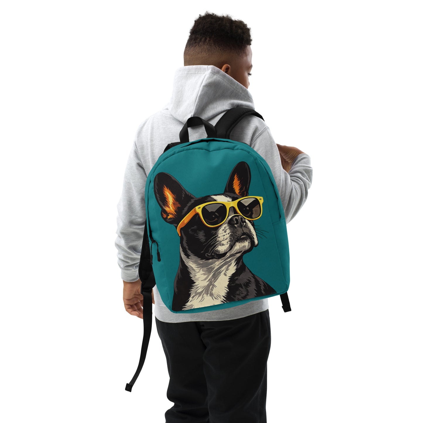 Too Cool Boston Terrier Dog Minimalist Backpack - Teal .