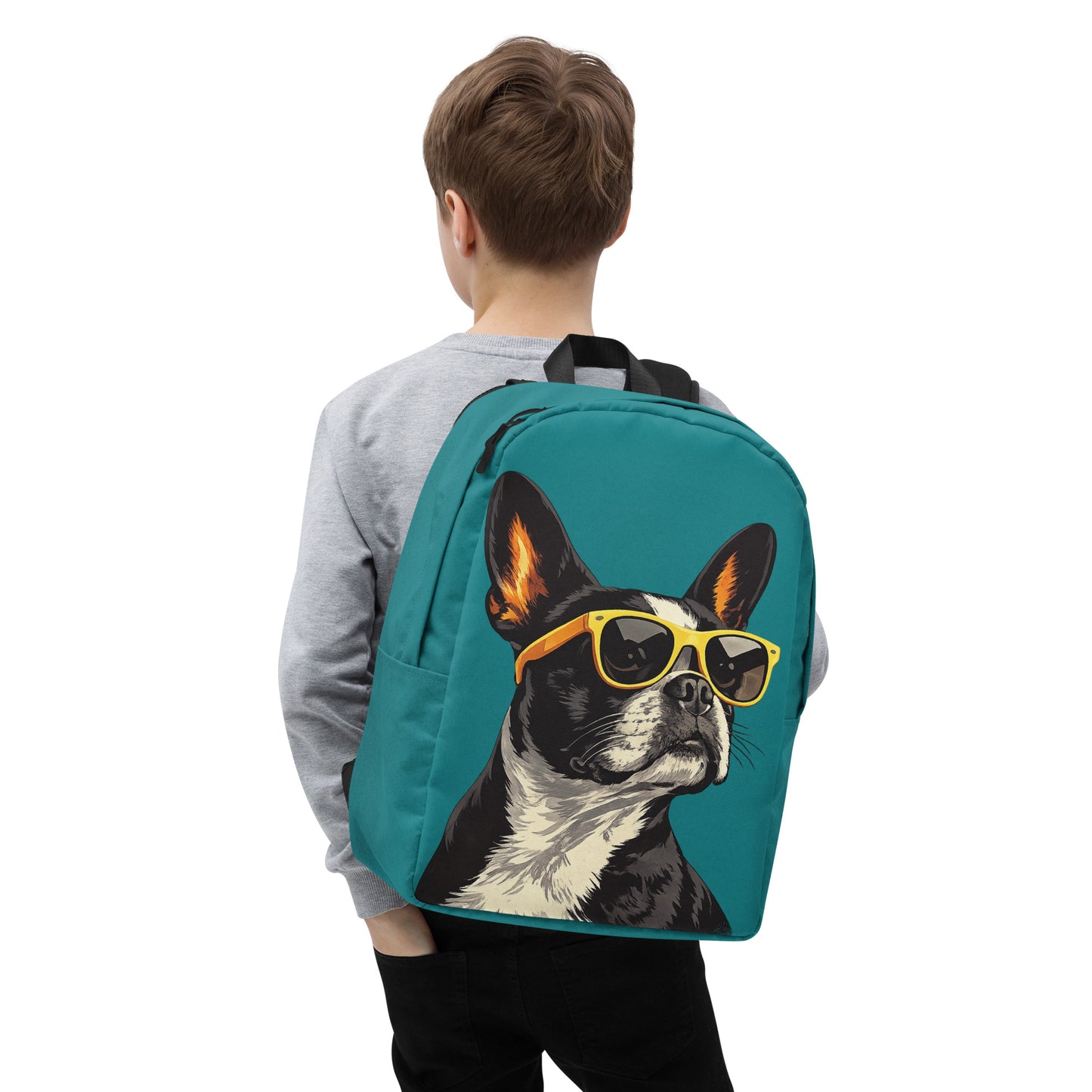 Too Cool Boston Terrier Dog Minimalist Backpack - Teal .