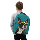 Too Cool Boston Terrier Dog Minimalist Backpack - Teal .