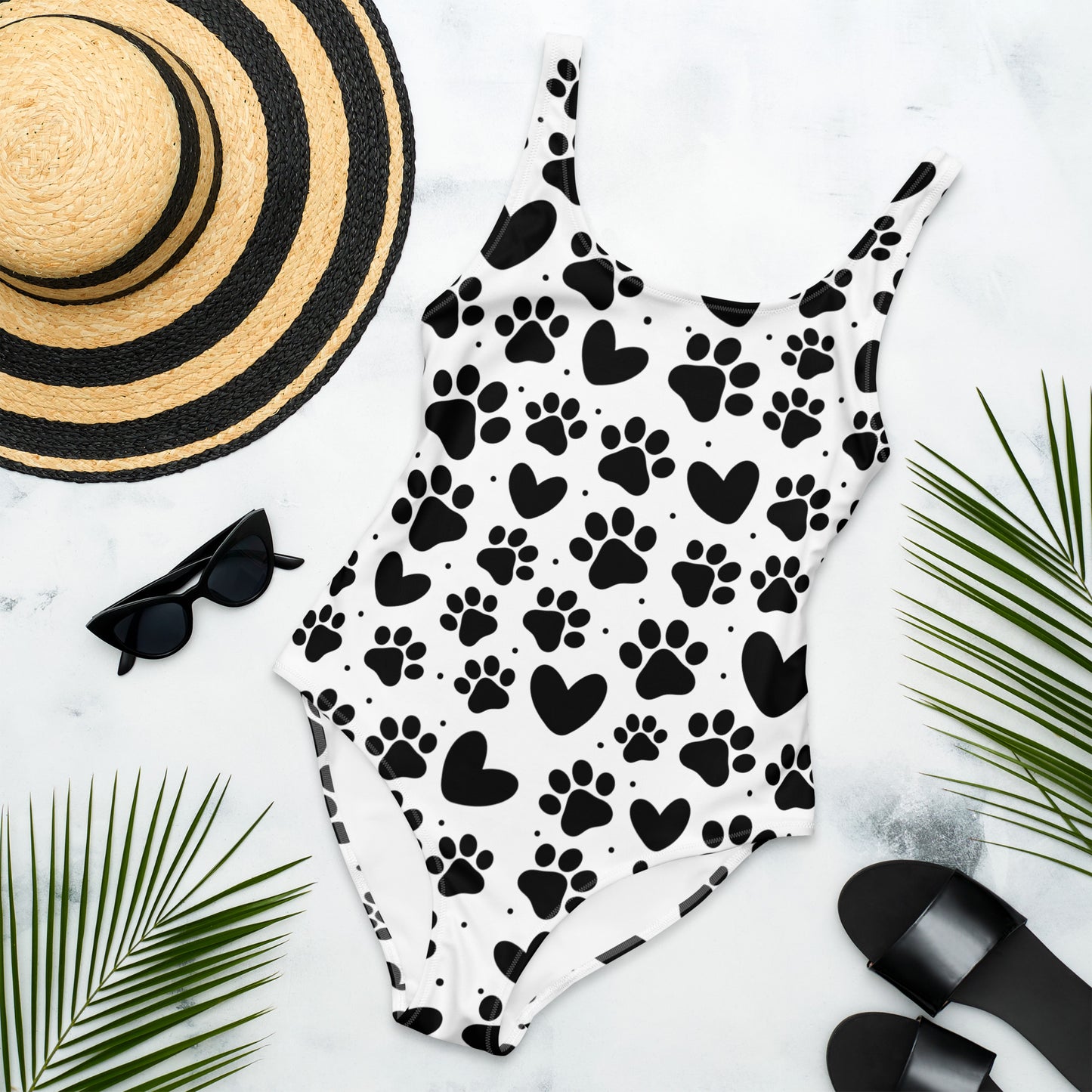 Dog Paws and Hearts One-Piece Swimsuit