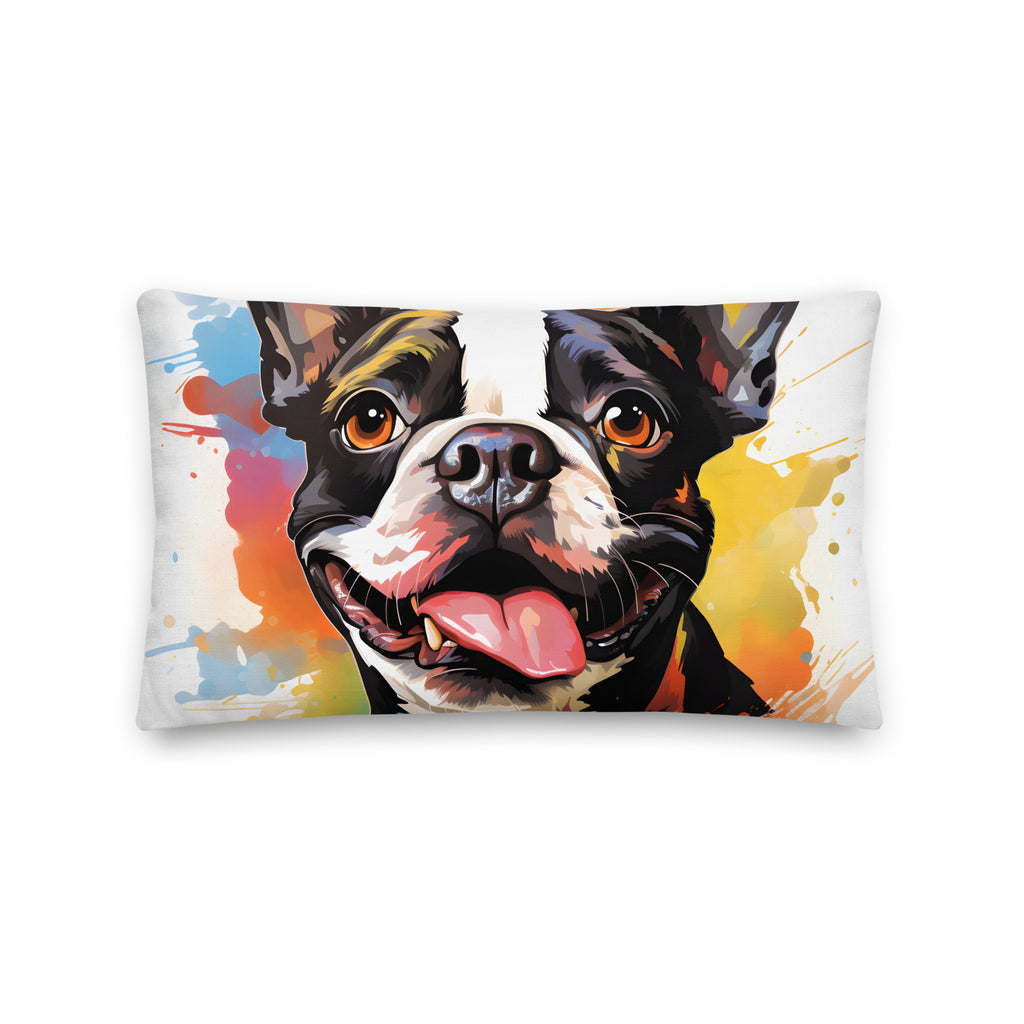 Colorful Playful Boston Terrier Dog Splash Art Premium Pillow