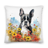 Boston Terrier Dog In A Garden Outside The City Premium Pillow
