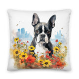 Boston Terrier Dog In A Garden Outside The City Premium Pillow