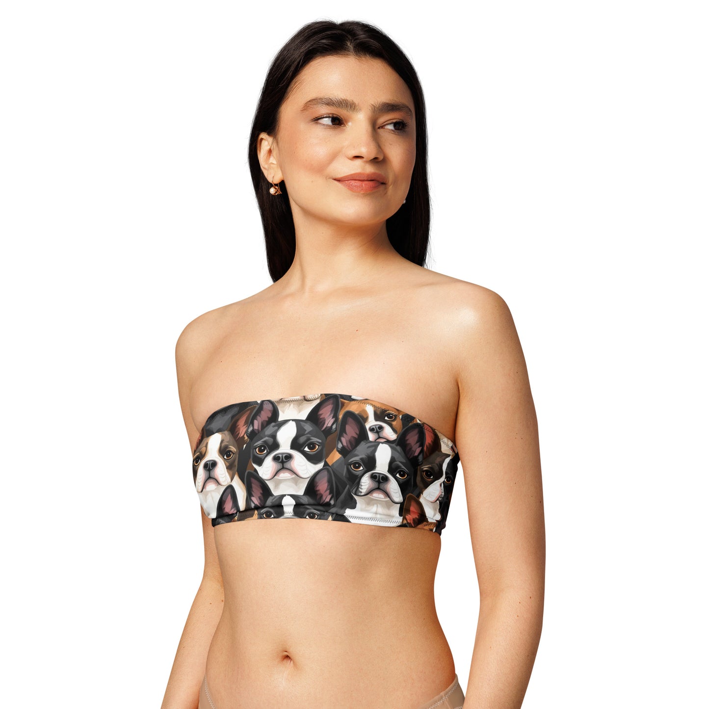 Boston Terrier Dogs Crowd Recycled Bandeau Bikini Top . 6XL